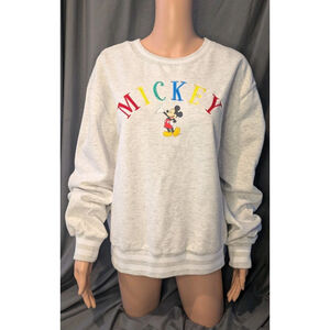 Mickey Disney Sweatshirt Woman's Medium Oversized Crew Neck Gray